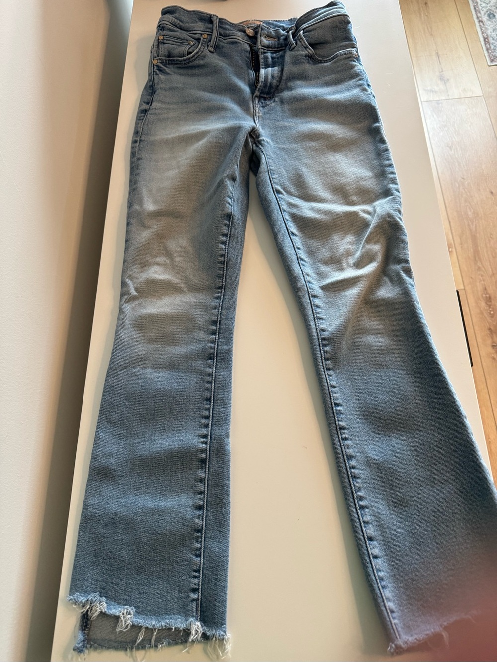 MOTHER Women's Faded Light Blue Flare Jeans